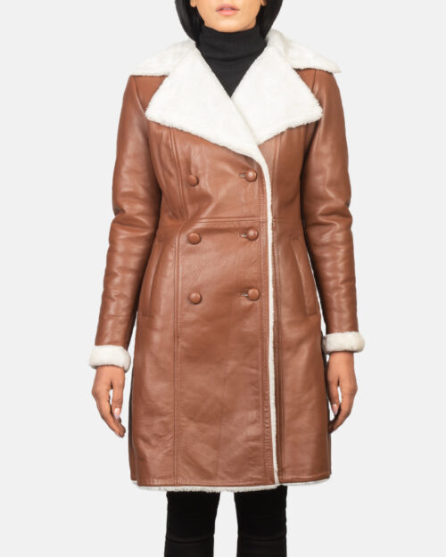 Coffee Bean Brown Double Breasted Shearling Coat